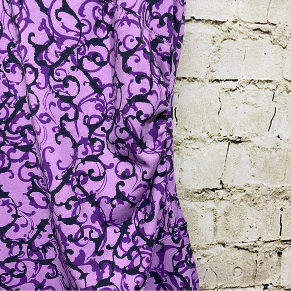 Athleta Faux Wrap Nectar Purple Vine Scroll Stretch Knit Dress - Picture 3 of 6